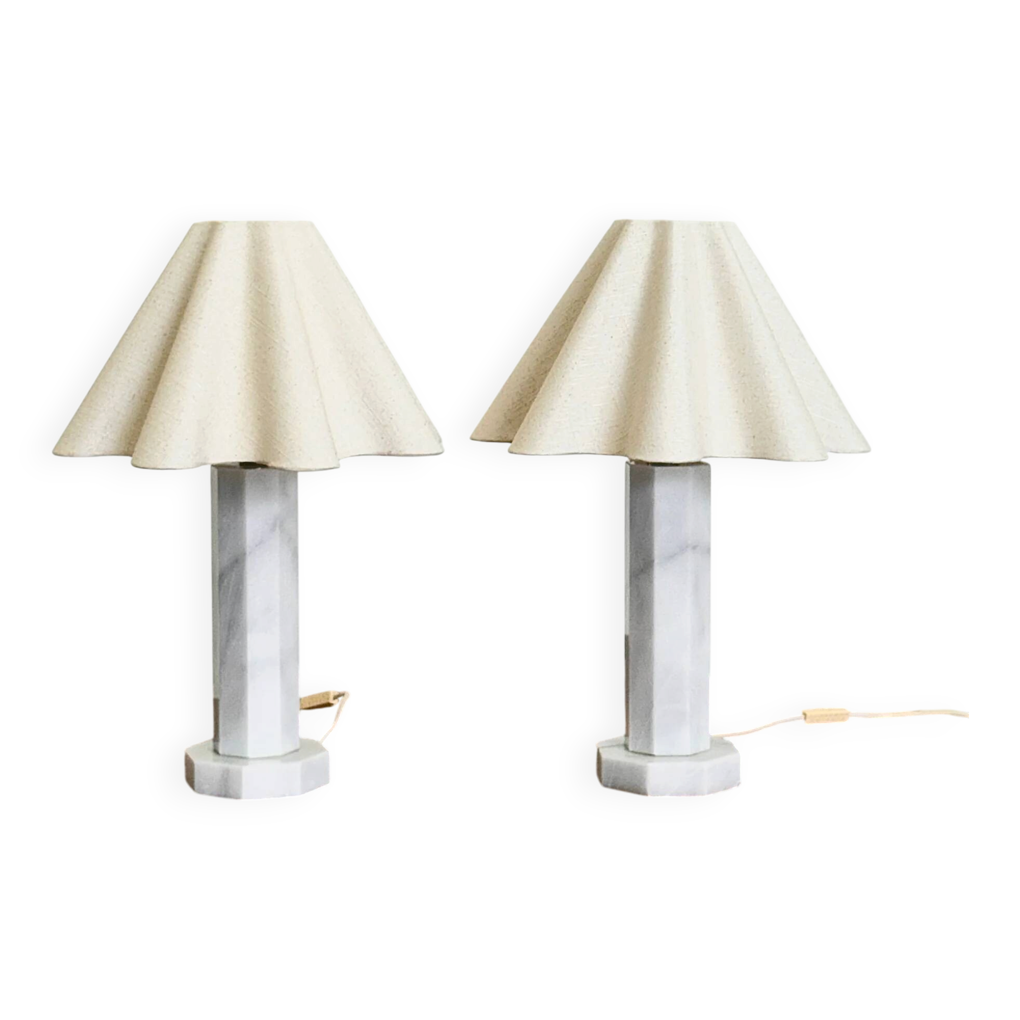 Vintage marble table lamp with linen shade