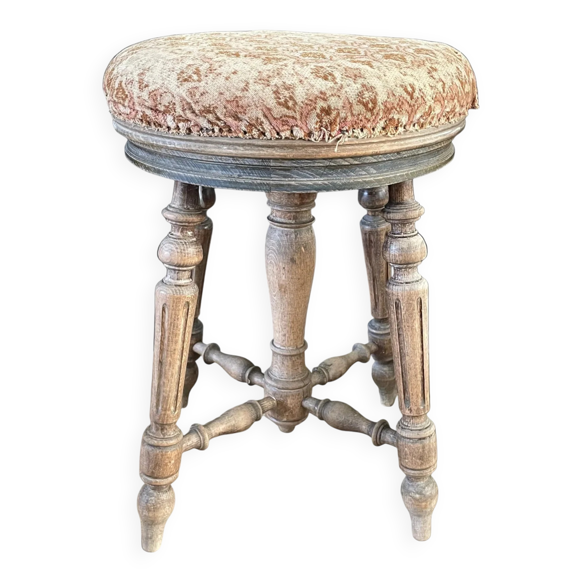 Antique turned wooden piano stool
