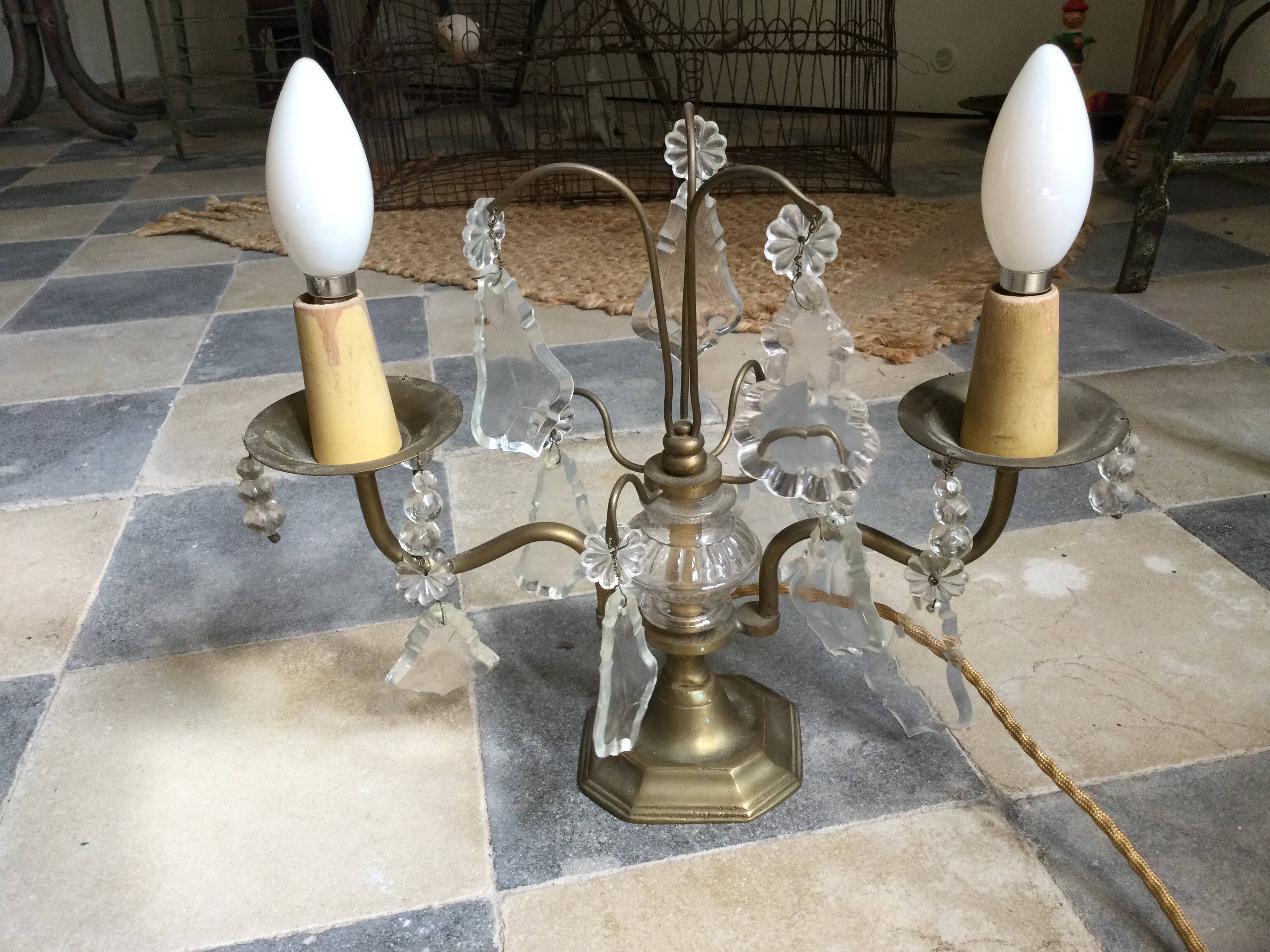Antique brass lamp with 2 branches