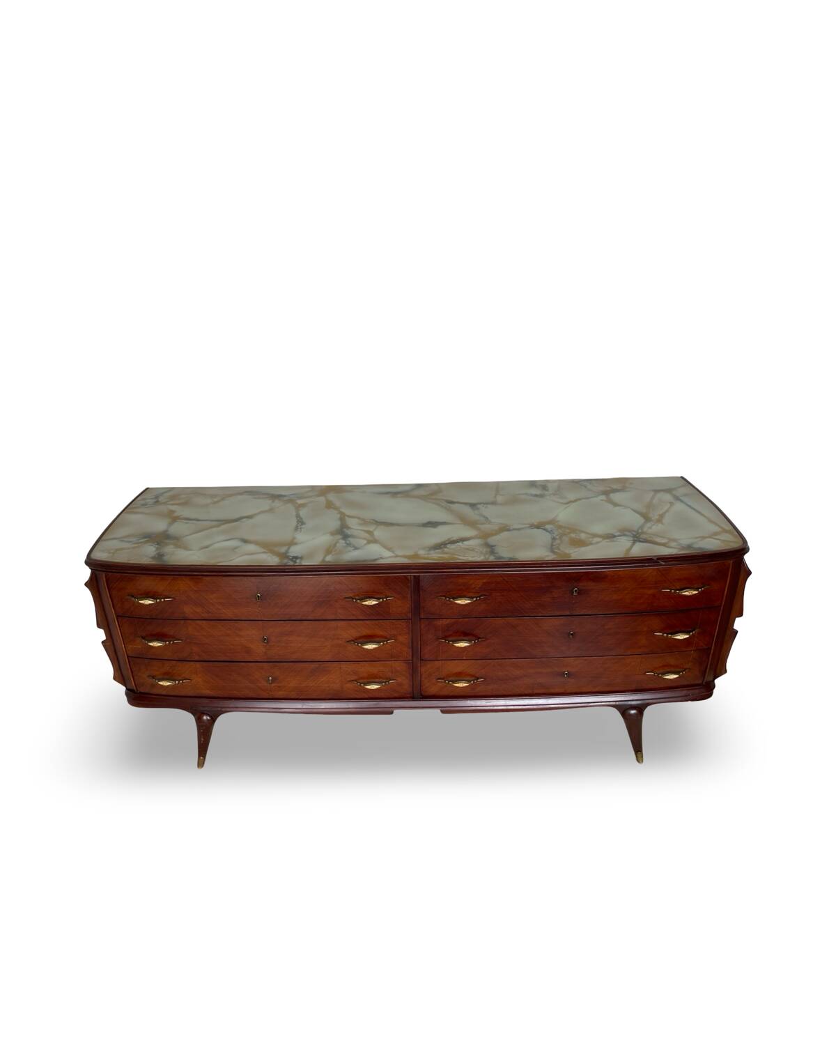 Commode en placage de palissandre avec plateau en onyx vert