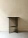 Vintage console in smoked glass and textured organic brown, 70s design.