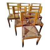 Set of 6 vintage straw chairs – Pierre Cruège – 1950s
