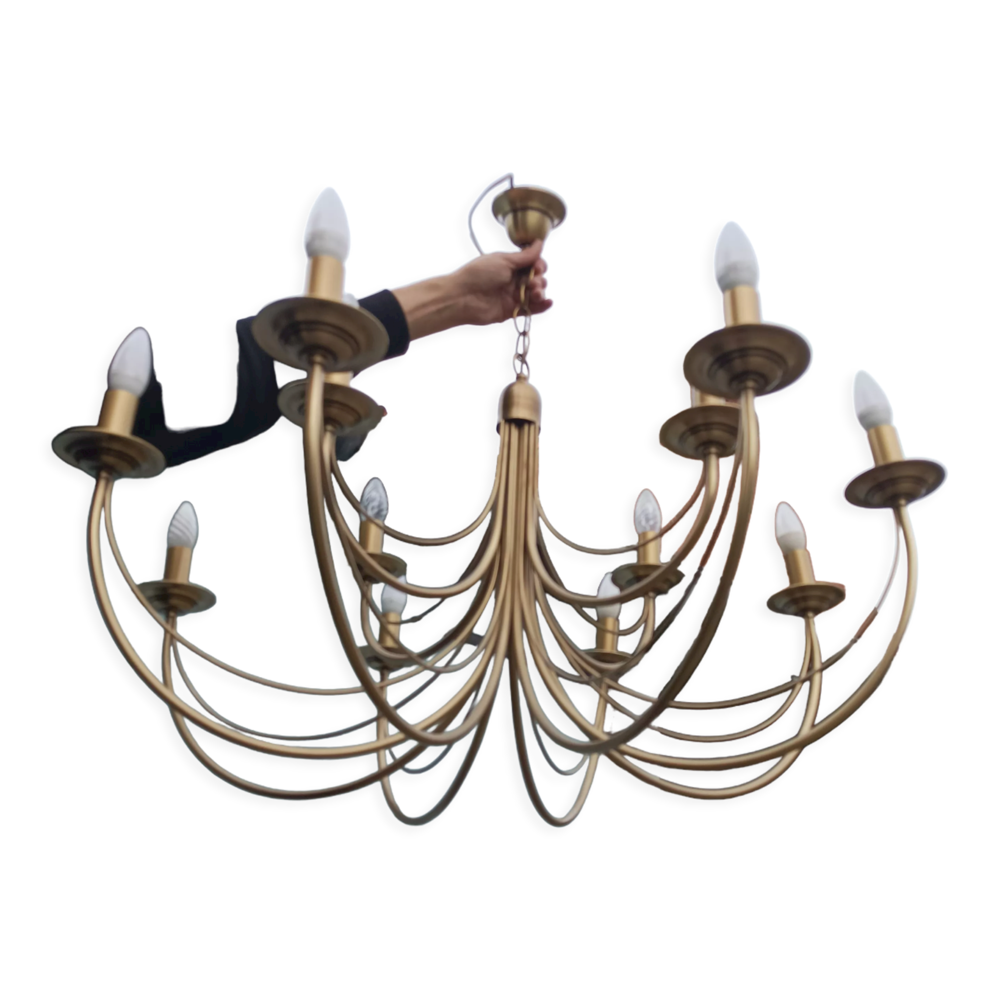 Old chandelier 12 lamps vintage brass lights