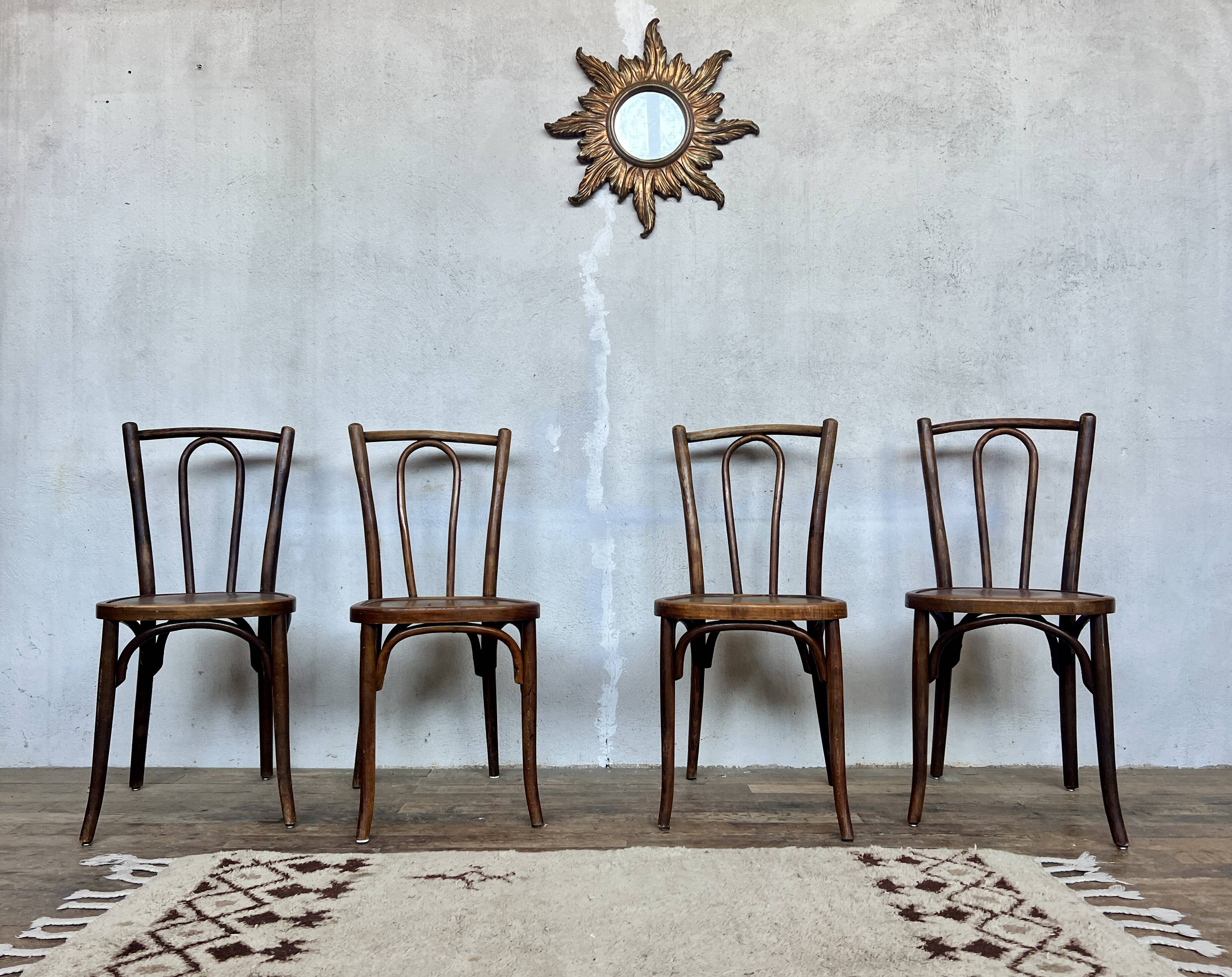 Set of 4 vintage wooden bistro chairs