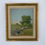 Vintage Modernist Landscape Scene Oil Painting H. Ostergren 1951