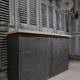 Military furniture metal console with wooden top and 6 drawers