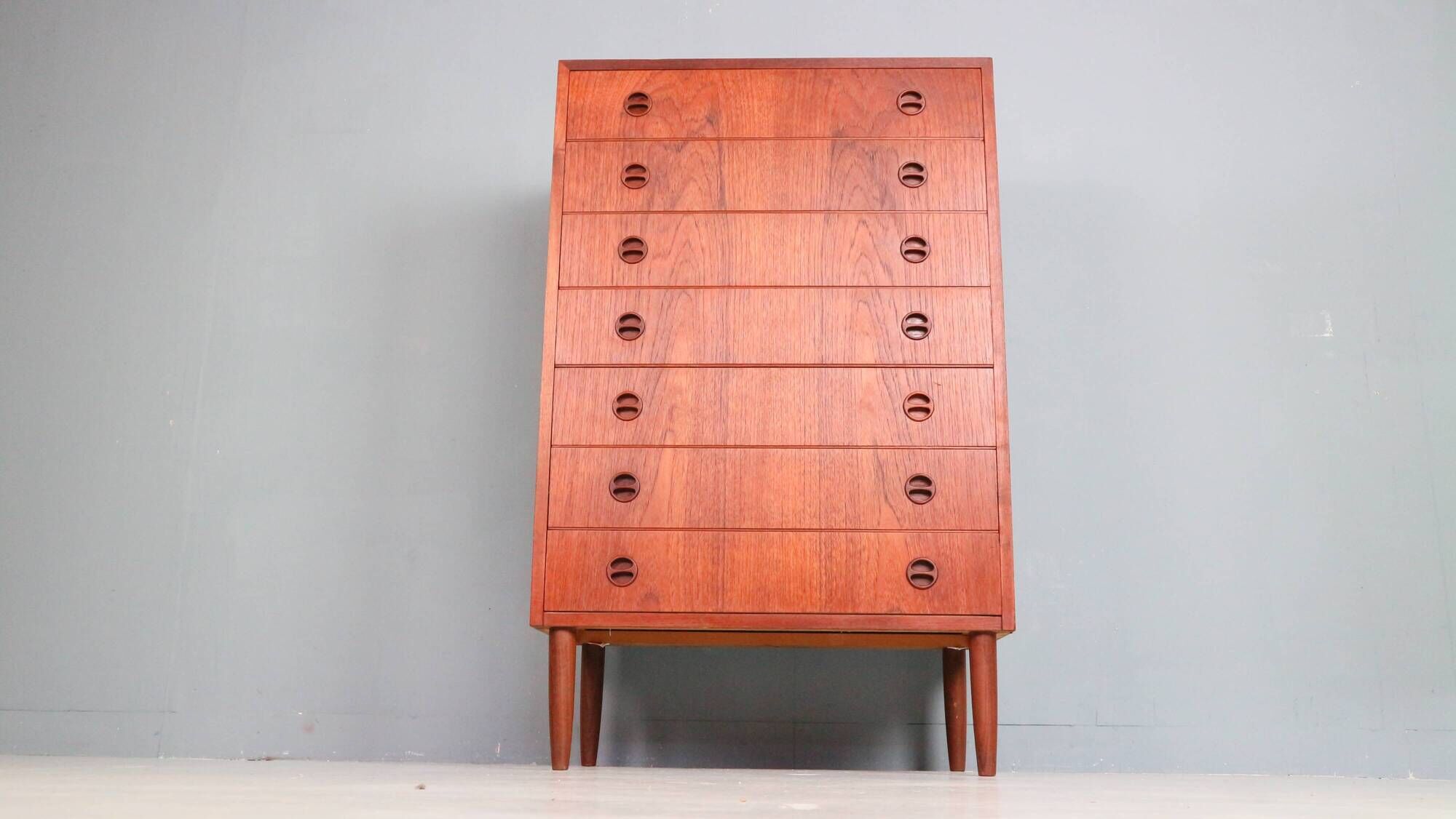 Mid-century modern Danish chest of seven drawers, tallboy in teak, 1960s