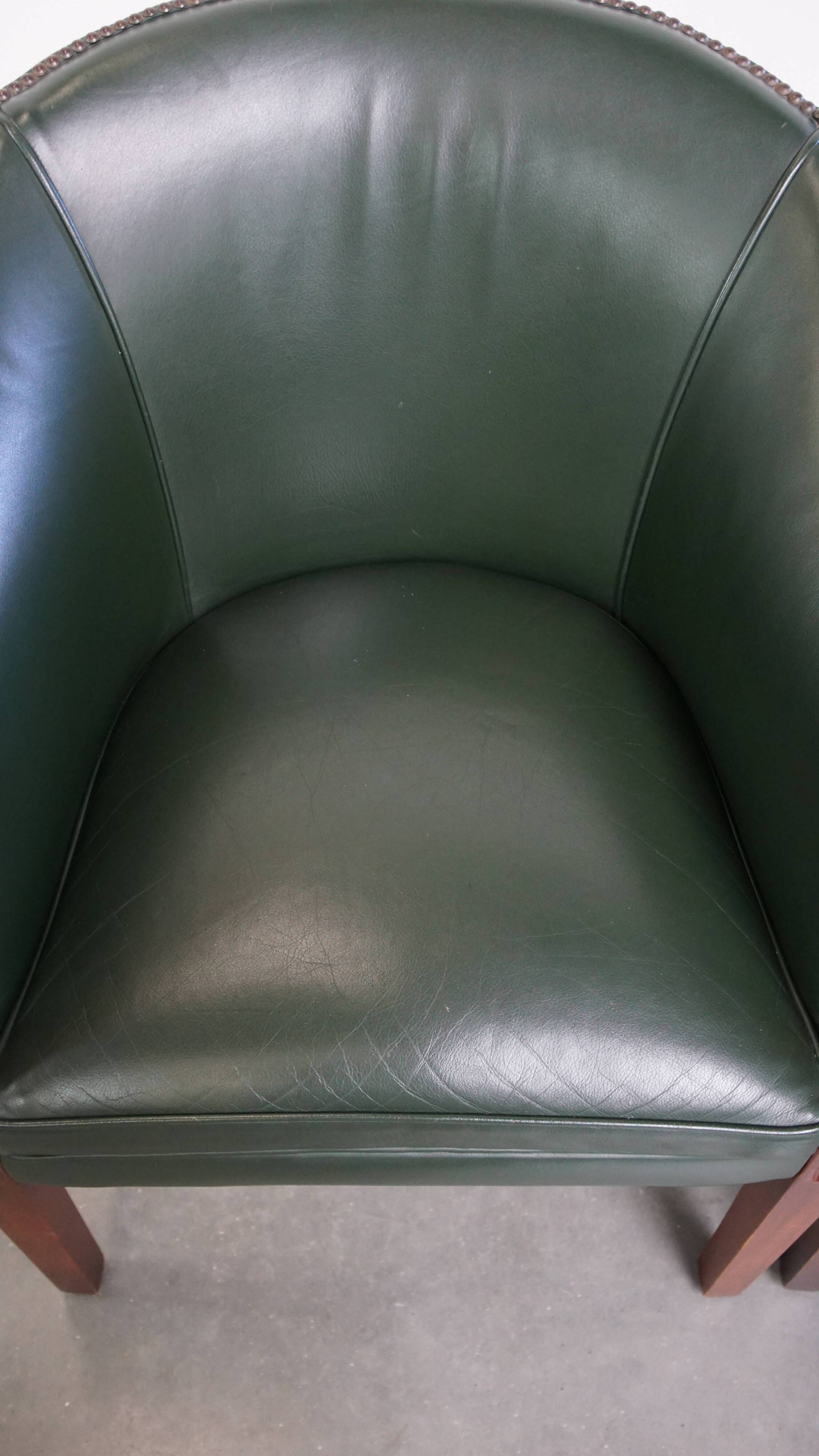 Set of 2 Green Cowhide Leather and Wooden Side/Dining/Office Chairs