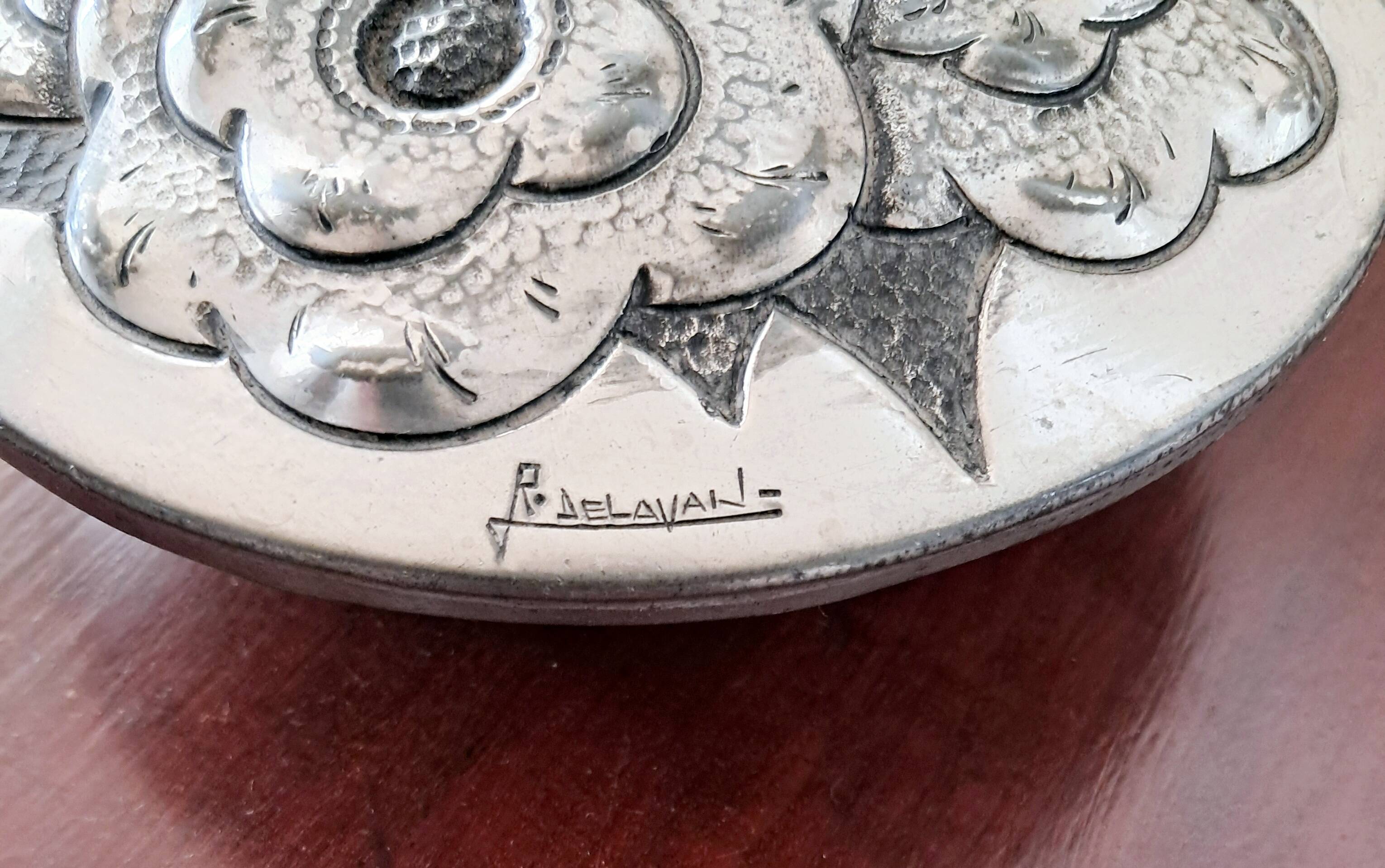 Tin Bonbonnière. Art Deco. Signed René Delavan.