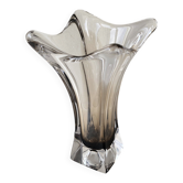 Smoked glass vase in the style of vintage Murano.