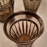 Carafe, glass and pot Portieux in smoked glass and silver art deco