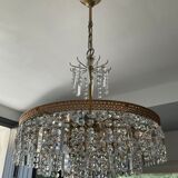 Old brass chandelier and crystal grapevines