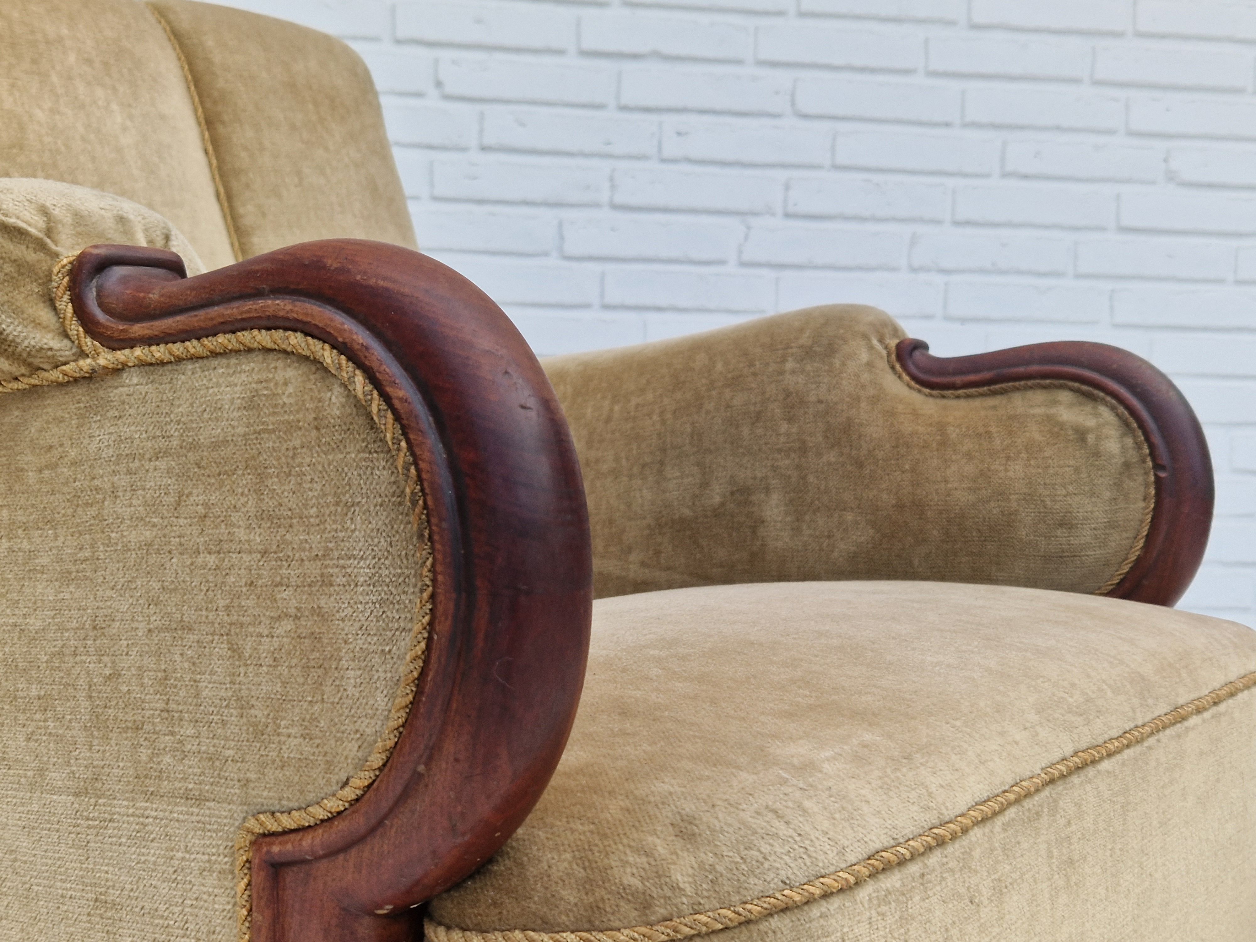 1950s, Danish design, set of armchairs, teak wood, velour, original condition.