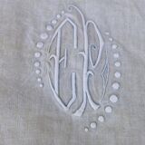 Old linen sheet with return - EP monogram & large handmade openwork - 2