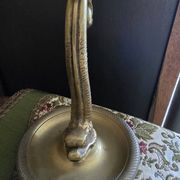 Lampe à poser pied laiton poisson et tulipe en verre drapée