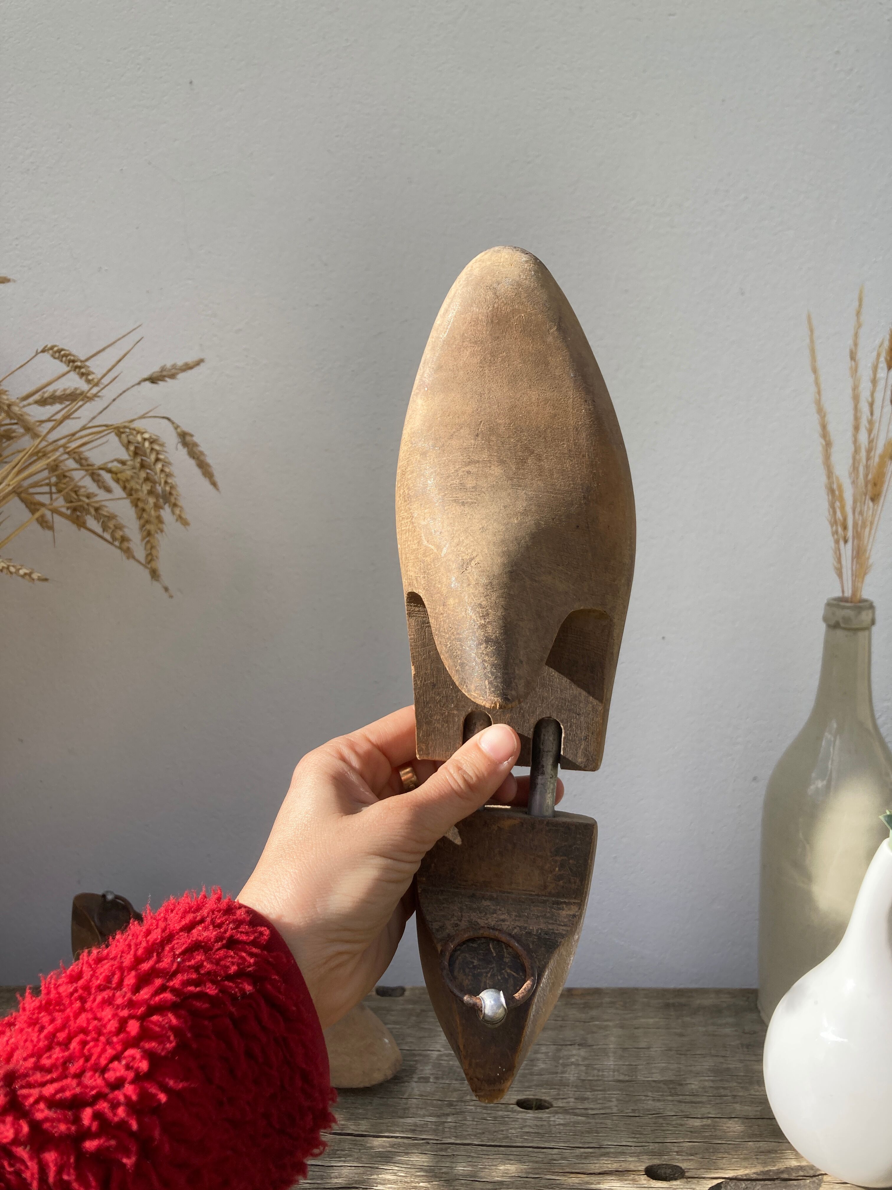 Old wooden shoe trees shapes vintage shoes