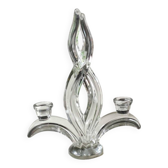 Candlestick with 2 lights. Art Vannes France. 1960s. Flame/Fleur de Lys patterns