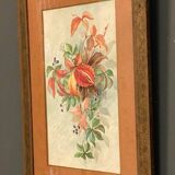 Aquarelle sur papier nature morte jeté de fleurs XXe par M. Jagu 1914