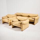 Maralunga leather set by Vico Magistretti for Cassina, Set of 3