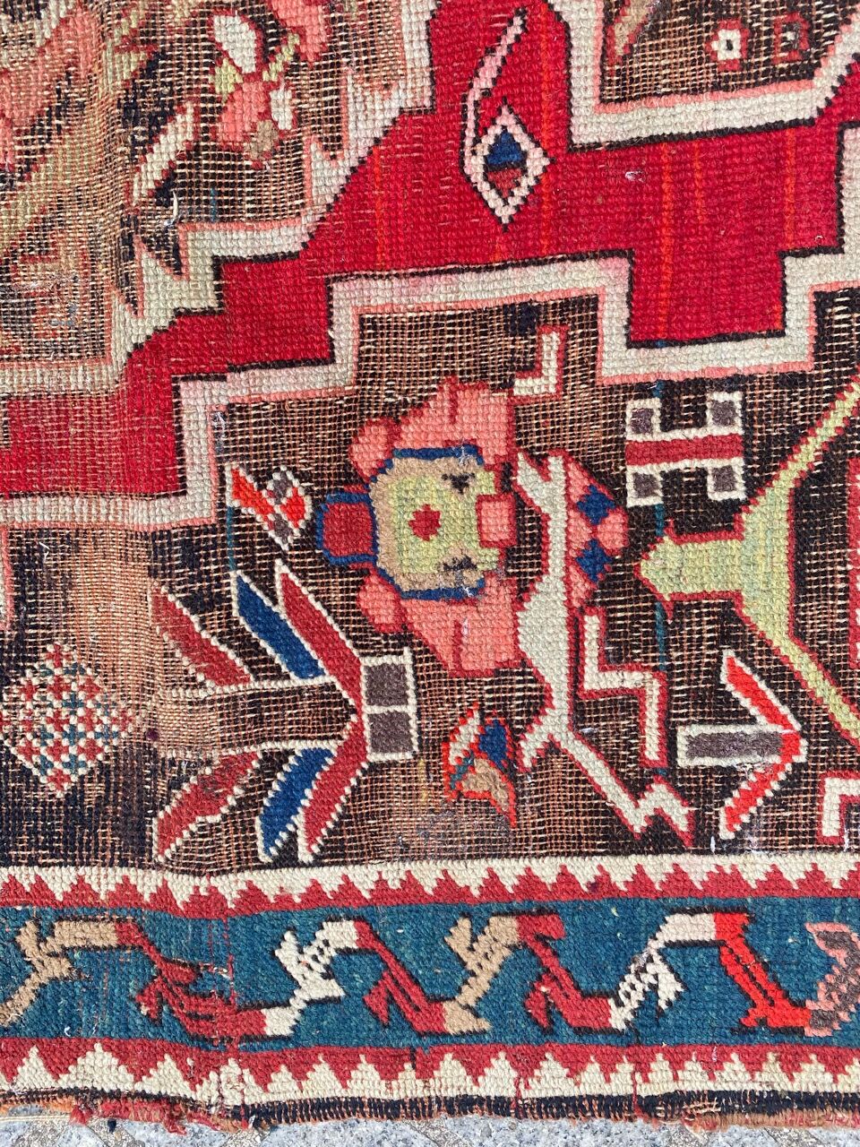 Ancient Caucasian carpet Karabakh handmade 115x270 cm