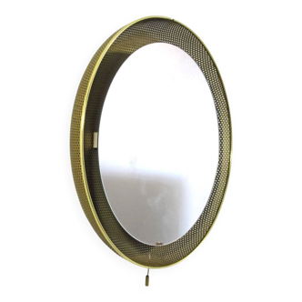 Miroir vintage doré Mathieu Mategot pour Artimeta des années 1950 avec lumière