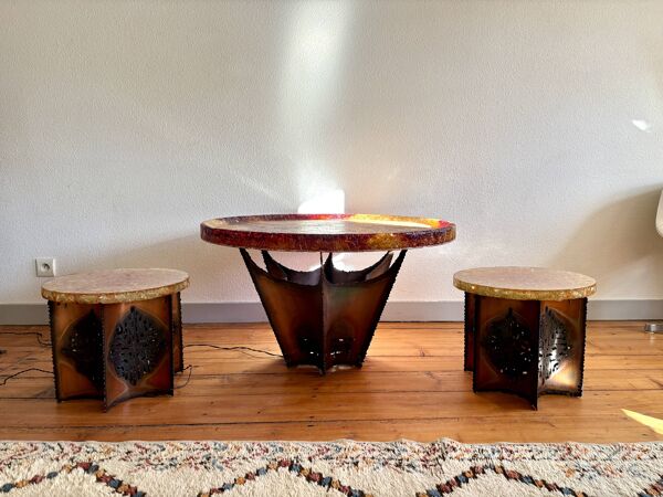 Paire de tables d’appoint lumineuse Accolay 1960