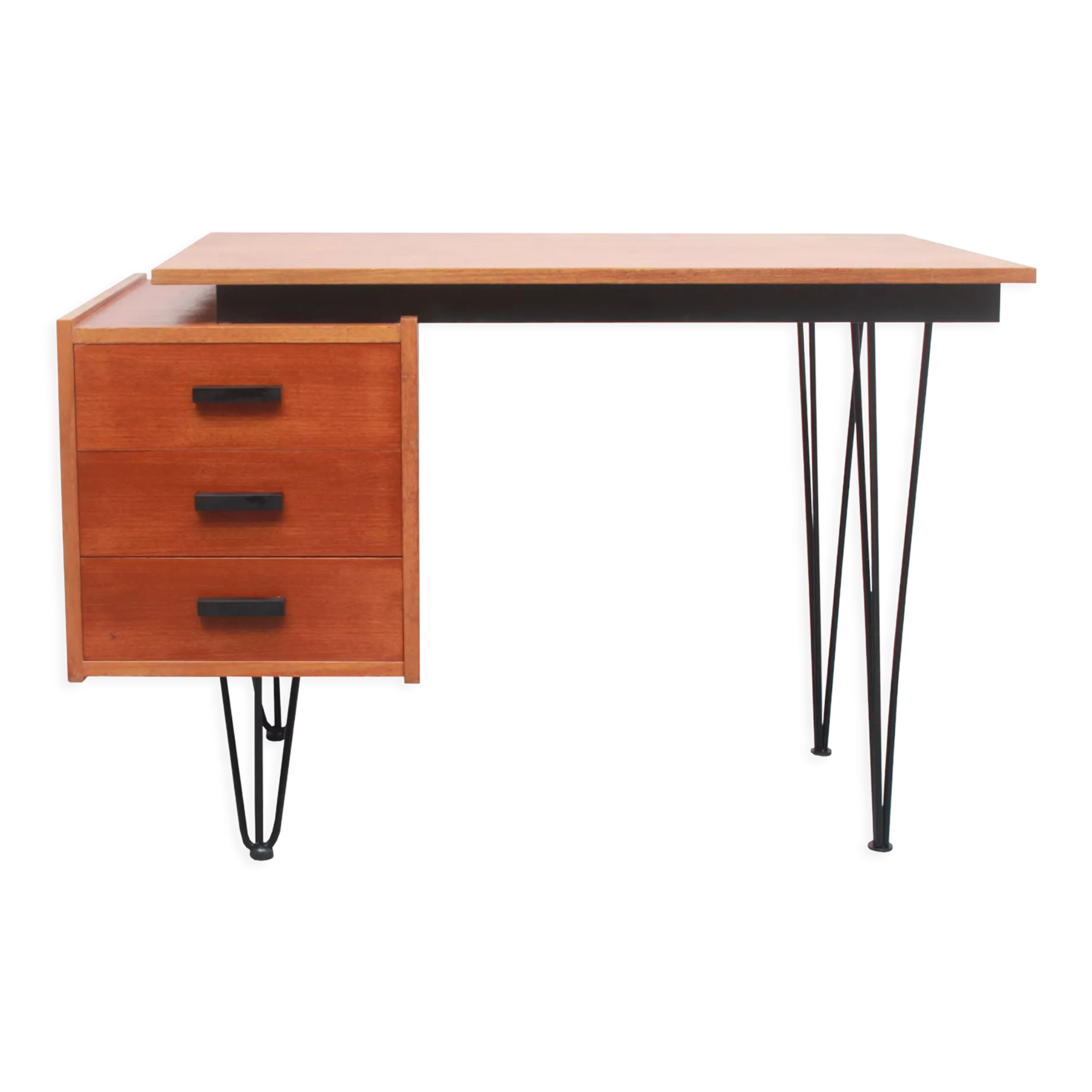 1950s hairpin desk in teak from Netherlands