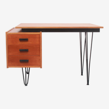 1950s hairpin desk in teak from Netherlands