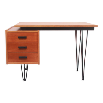 1950s hairpin desk in teak from Netherlands