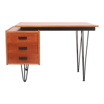 1950s hairpin desk in teak from Netherlands