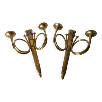 Pair of Empire style “Hunting Horn” wall lights