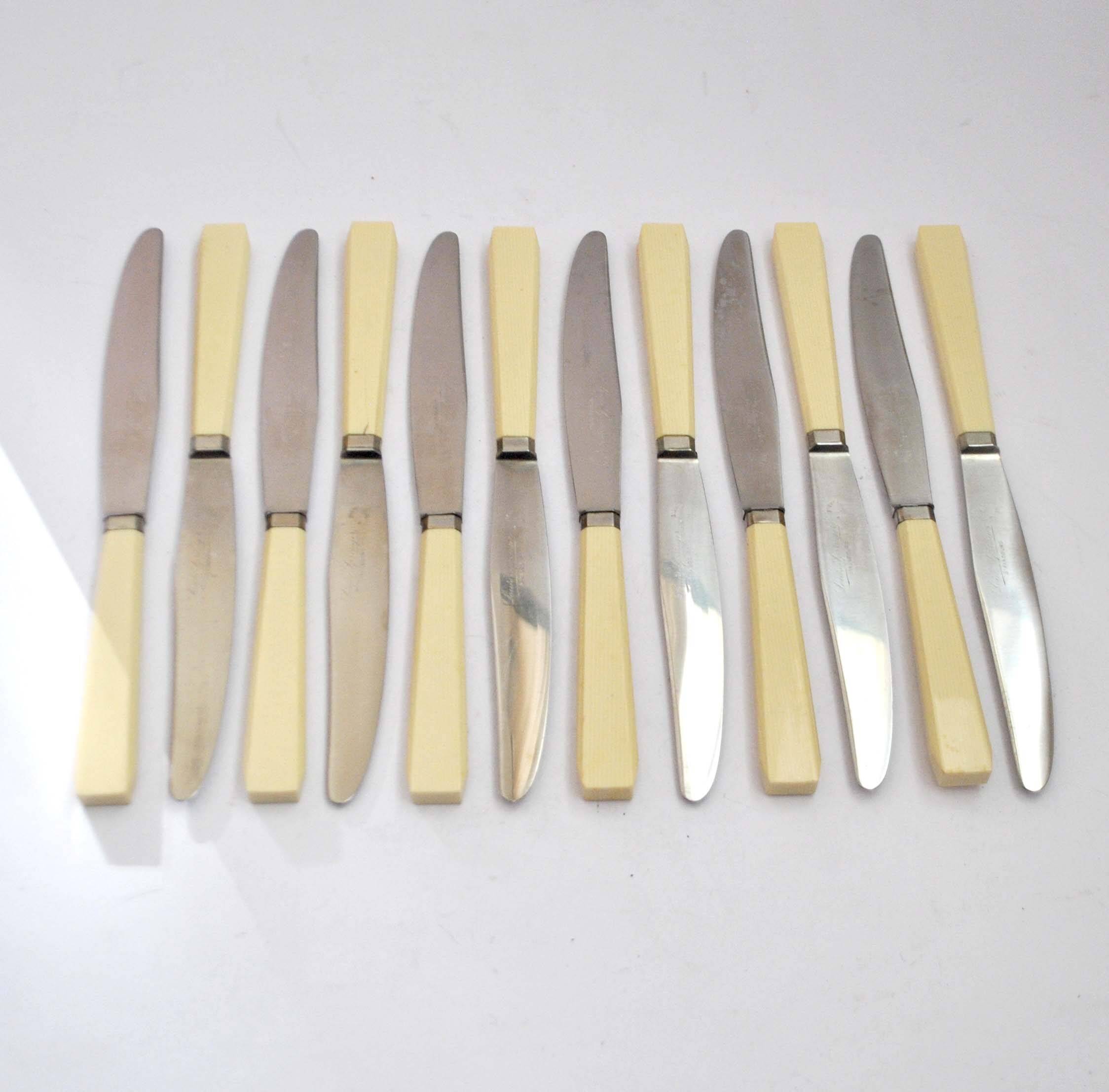 Set of 12 vintage knives in ivory resin by louis springer strasbourg 19.5cm