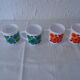 4 mugs lotus flowers red and blue arcopal vintage france