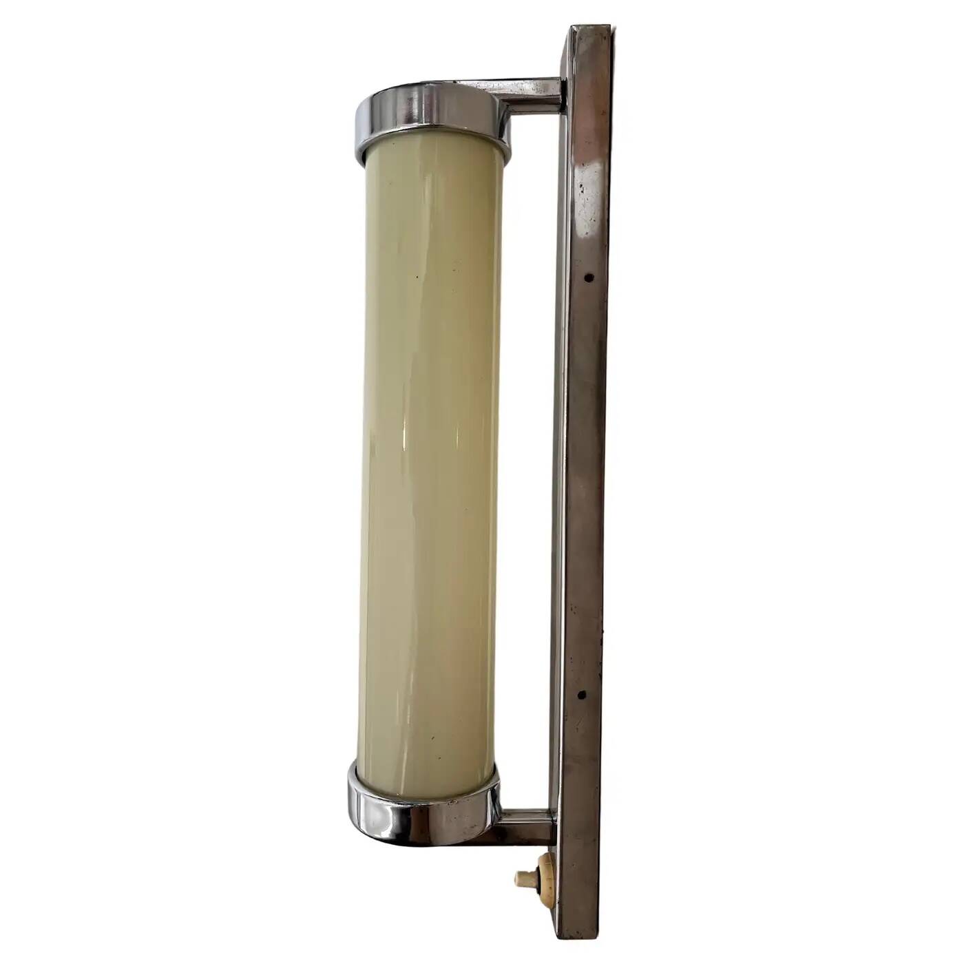 Big chrome milk glass Bauhaus / functionalist wall lamp - 1930s