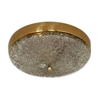 Impressive Mid Century Modern brass and ice glass ceiling lamp