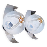 Pair of steel and opaline wall lights, Vittorio Mazzega design, vintage, 70s