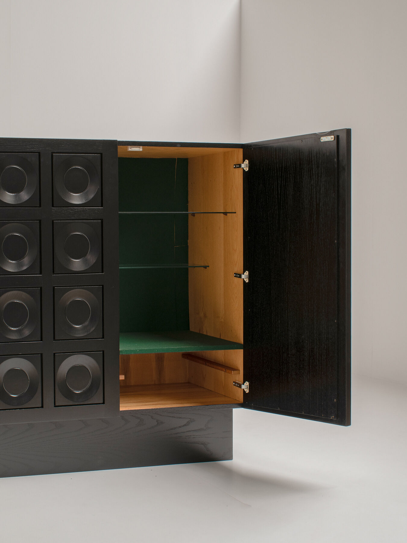 Black Brutalist Bar Cabinet with Graphic Patterned Doors, Belgium, 1970s