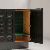 Black Brutalist Bar Cabinet with Graphic Patterned Doors, Belgium, 1970s