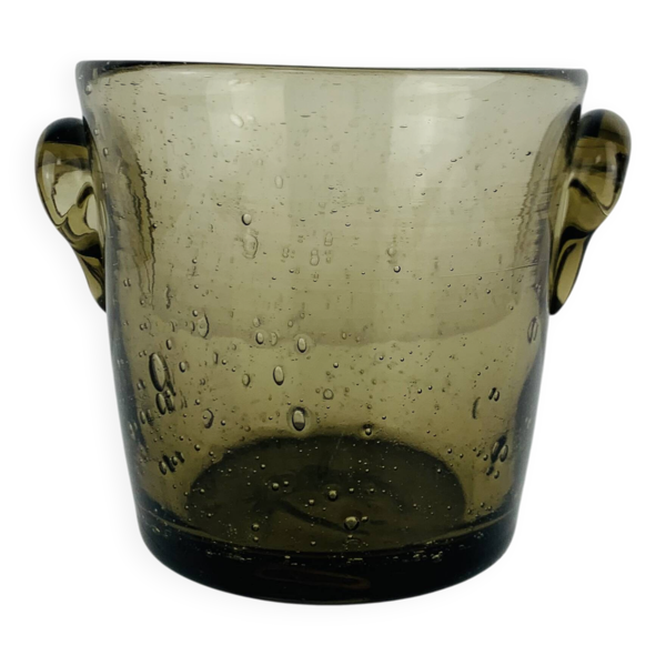 Seau à glace en verre bullé fumé, vintage