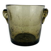 Seau à glace en verre bullé fumé, vintage