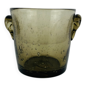 Smoked bubble glass ice bucket, vintage