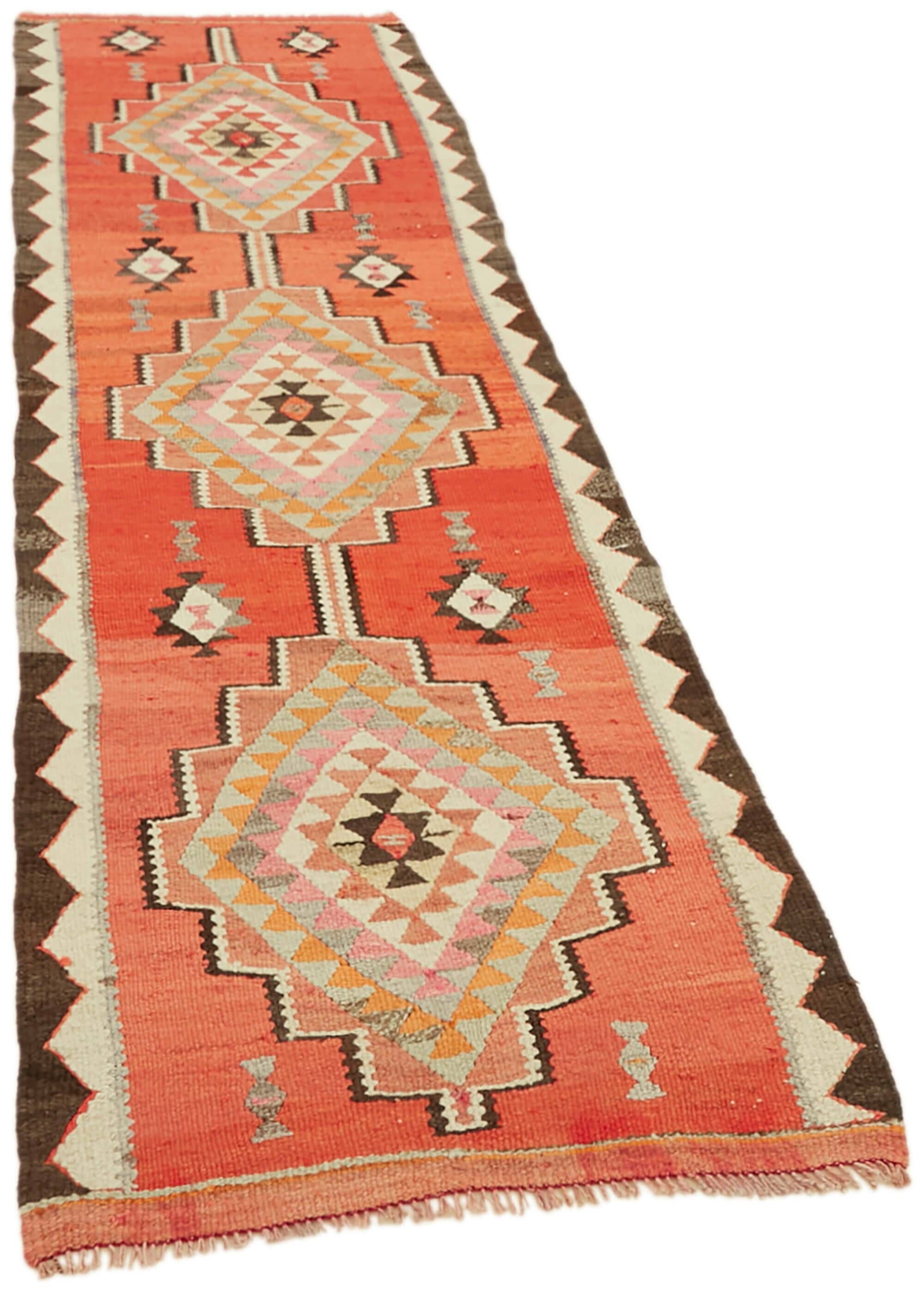 Turkish Handwoven Vintage Herki Kilim 88 cm x 277 cm