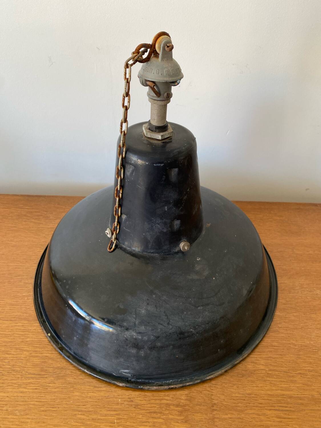 Antique Industrial Pendant Light Blue Enameled Metal White Interior Deco