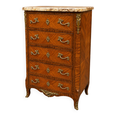 Chiffonnier de style Louis XV, Placage et Marqueterie Bois de Rose