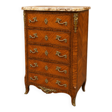 Chiffonnier de style Louis XV, Placage et Marqueterie Bois de Rose