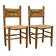 Pair of wooden chairs with seat and straw back