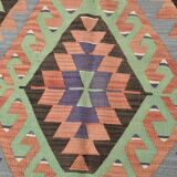 6x9 Green & Blue Tribal Pattern Vintage Kilim Rug, 177x266Cm