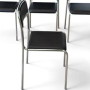 Bauhaus Style Tubular Steel Chairs, Black Faux Leather, Italian Modernist Dining Room