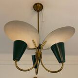 Vintage 3-light chandelier in gilded brass and metal from the 50s
