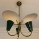 Lustre 3 feux vintage en laiton doré et métal des années 50
